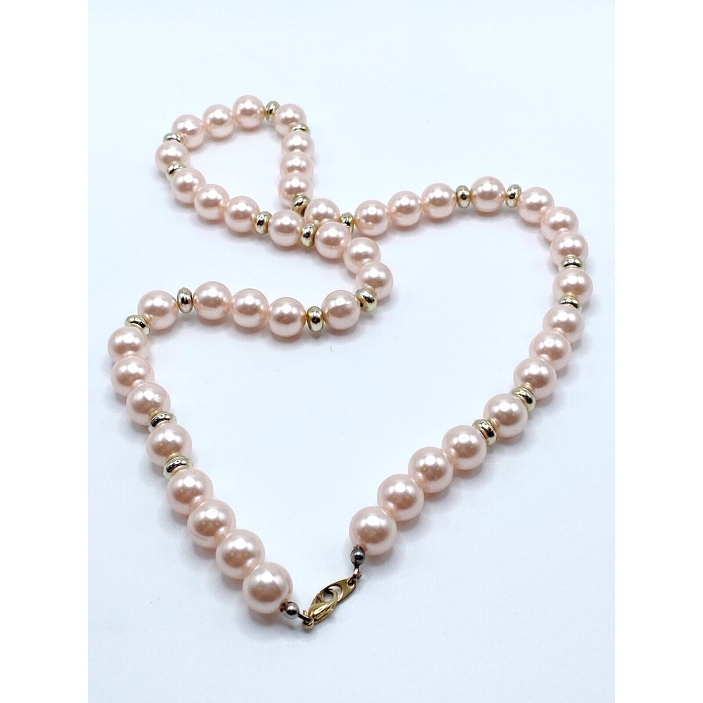 Vintage Faux Pearl Gold Tone Beaded Necklace Blush Pink Classic Retro 25" - Picture 3 of 5